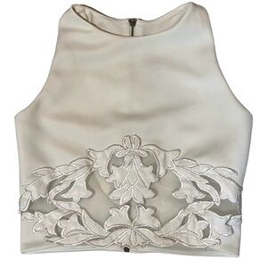 Design Lab White Sleeveless Crop Top with Lace Floral Design Size Small